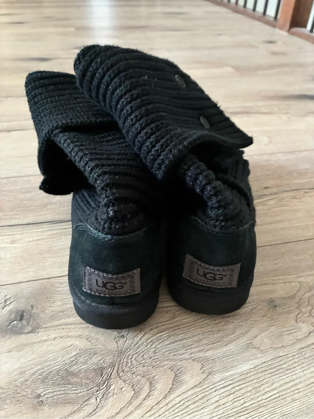 UGG Women’s Classic Tall Fold-over  Black Knit Boots size 8